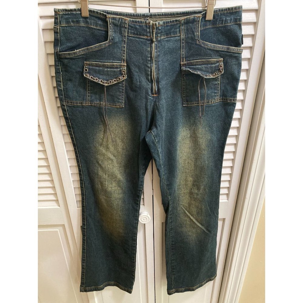 Y2K 90s Style Revolt Jeans Co Low Rise Dark Wash Fit and Flare Leg Jeans